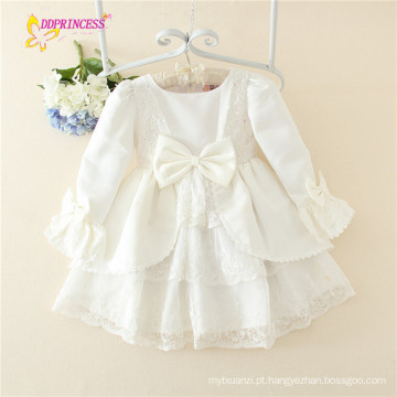 Princesa crianças vestido tutu saia branca doce roupas coreano para meninas de manga comprida baby girl clothing